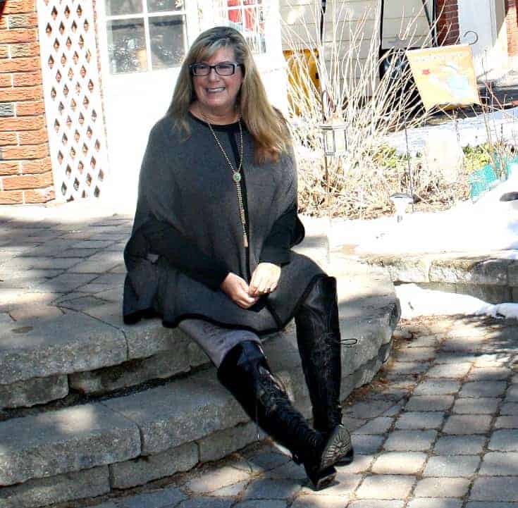 cape from Forever 21, paired with velvet jeans and my shoe dazzle OTK Boots.